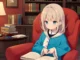Anime girl is reading manga