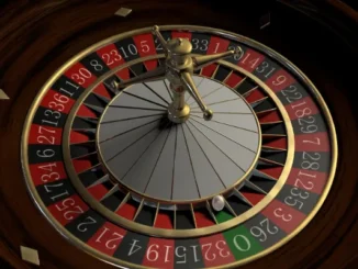 A high-quality close-up of casino dice and gold-rimmed gambling chips on a sleek surface, representing the secure and premium experience of EU-licensed online casinos in 2026.
